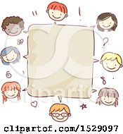 Poster, Art Print Of Blank Speech Box Bordered With Faces Of Children