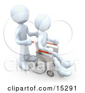 White Person Pushing Another Person In A Wheelchair In A Hospital Clipart Illustration Image