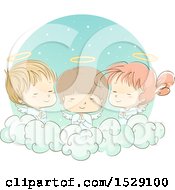 Poster, Art Print Of Sketched Group Of Angel Children Praying On A Cloud