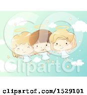 Poster, Art Print Of Sketched Group Of Angel Children In A Starry Sky