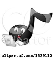 Clipart Of A Black Eighth Music Note Character Using A Tablet Computer Royalty Free Vector Illustration