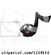 Poster, Art Print Of Black Eighth Music Note Character Holding A Board