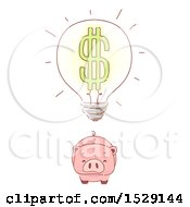 Clipart Of A Piggy Bank With A Dollar Light Bulb Idea Royalty Free Vector Illustration by BNP Design Studio