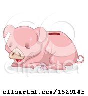 Clipart Of A Starving Or Sick Piggy Bank Royalty Free Vector Illustration