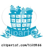 Clipart Of A Silhouetted Basket Full Of Produce With A Banner Royalty Free Vector Illustration by BNP Design Studio