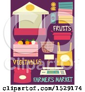 Poster, Art Print Of Fruit Stand Produce For Sale Wooden Cart Bag Weighing Scale And Basket Farmers Market Designs On Purple