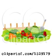 Clipart Of Fresh Harvested Produce With A Shovel By A Fence Royalty Free Vector Illustration by BNP Design Studio