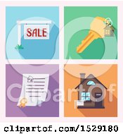 Poster, Art Print Of Real Estate Icons Of A For Sale Sign Key Deed And House