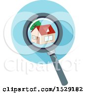 Clipart Of A Magnifying Glass Over A Home Royalty Free Vector Illustration