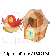 Red Bird On A Nest Popping Out Of A Cuckoo Clock