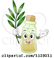Clipart Of A Tea Tree Oil Bottle Character Holding A Branch Royalty Free Vector Illustration by BNP Design Studio