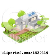 Clipart Of A Sustainable Home With Solar Panels And A Garden Royalty Free Vector Illustration