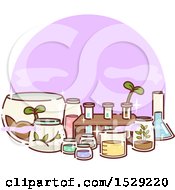 Clipart Of Containers And Test Tubes With Seedling Plants Royalty Free Vector Illustration by BNP Design Studio