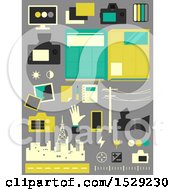 Poster, Art Print Of Camera City And Road Journalisim Icons On A Gray Background