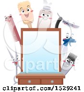 Poster, Art Print Of Barber Shop Mirror With Happy Utensil Characters