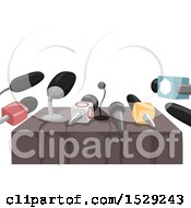 Poster, Art Print Of Table Set Up With Microphones For A Press Release Or Interview