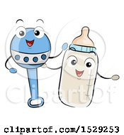 Clipart Of Baby Rattle And Bottle Characters Royalty Free Vector Illustration