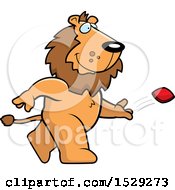 Poster, Art Print Of Male Lion Playing Cornhole Bean Bag Toss