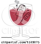 Clipart Of A Stick Man Drowning In A Wine Glass Royalty Free Vector Illustration