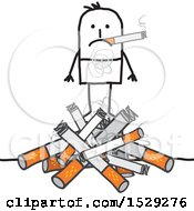 Clipart Of A Stick Man Smoking On A Pile Of Cigarettes Royalty Free Vector Illustration