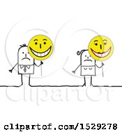 Clipart Of An Unhappy Stick Couple Holding Happy Signs Royalty Free Vector Illustration by NL shop