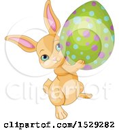 Poster, Art Print Of Cute Beige Easter Bunny Rabbit Carrying An Egg