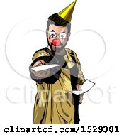Clipart Of A Clown Holding Out A Sheet Of Paper Royalty Free Vector Illustration by dero