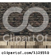 Clipart Of A 3d Wooden Surface Against A Blurred Brick Wall Royalty Free Illustration