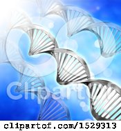 Clipart Of A 3d Background Of Diagonal Dna Strands On Blue Royalty Free Illustration