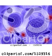 Clipart Of A Background Of Red And Purple Cells And Viruses Over Dna Strands Royalty Free Illustration
