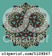 Poster, Art Print Of Retro Styled Mandala Pattern Over Turquoise Stripes