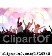 Clipart Of A Silhouetted Crowd Of People In An Audience With Flares Royalty Free Vector Illustration