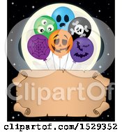 Poster, Art Print Of Blank Parchment Scroll With Halloween Balloons And A Full Moon