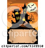 Poster, Art Print Of Blank Parchment Scroll With A Halloween Haunted House