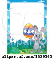 Clipart Of A Border With A Gray Easter Bunny Rabbit Royalty Free Vector Illustration