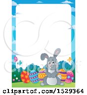 Poster, Art Print Of Border With A Gray Easter Bunny Rabbit