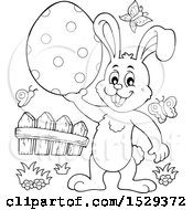 Poster, Art Print Of Black And White Bunny Rabbit Holding An Easter Egg