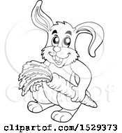 Poster, Art Print Of Black And White Bunny Rabbit Holding A Carrot