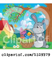 Poster, Art Print Of Gray Bunny Rabbit With An Easter Basket