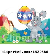 Poster, Art Print Of Gray Bunny Rabbit Holding An Easter Egg