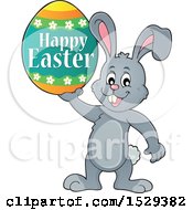 Poster, Art Print Of Gray Bunny Rabbit Holding A Happy Easter Egg