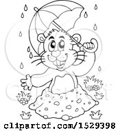 Poster, Art Print Of Black And White Groundhog Holding An Umbrella