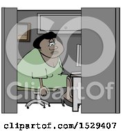 Clipart Of A Depressed Black Business Woman Working In An Office Cubicle Royalty Free Illustration
