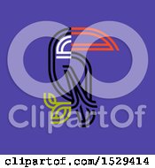 Poster, Art Print Of Double Line Styled Toucan Bird On Purple