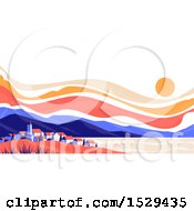 Poster, Art Print Of Sunset Over A Mountain And City Lansdcape