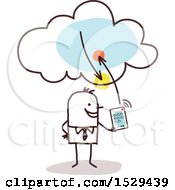Stick Business Man Connecting His Tablet To The Cloud
