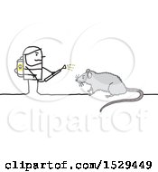 Clipart Of A Stick Man Exterminator Battling A Rat Royalty Free Vector Illustration