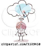 Clipart Of A Stick Business Man With A Brain And Signals To The Cloud Royalty Free Vector Illustration