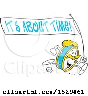 Poster, Art Print Of Cartoon Happy Alarm Clock Running With An Its About Time Banner