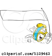 Poster, Art Print Of Cartoon Happy Alarm Clock Running With A Blank Banner